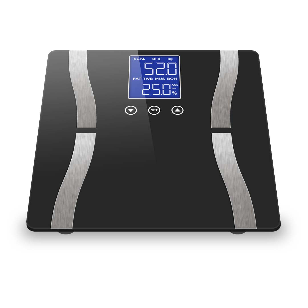 NNEAGS 2X Glass LCD Digital Body Fat Scale Bathroom Electronic Gym Water Weighing Scales Black/Blue