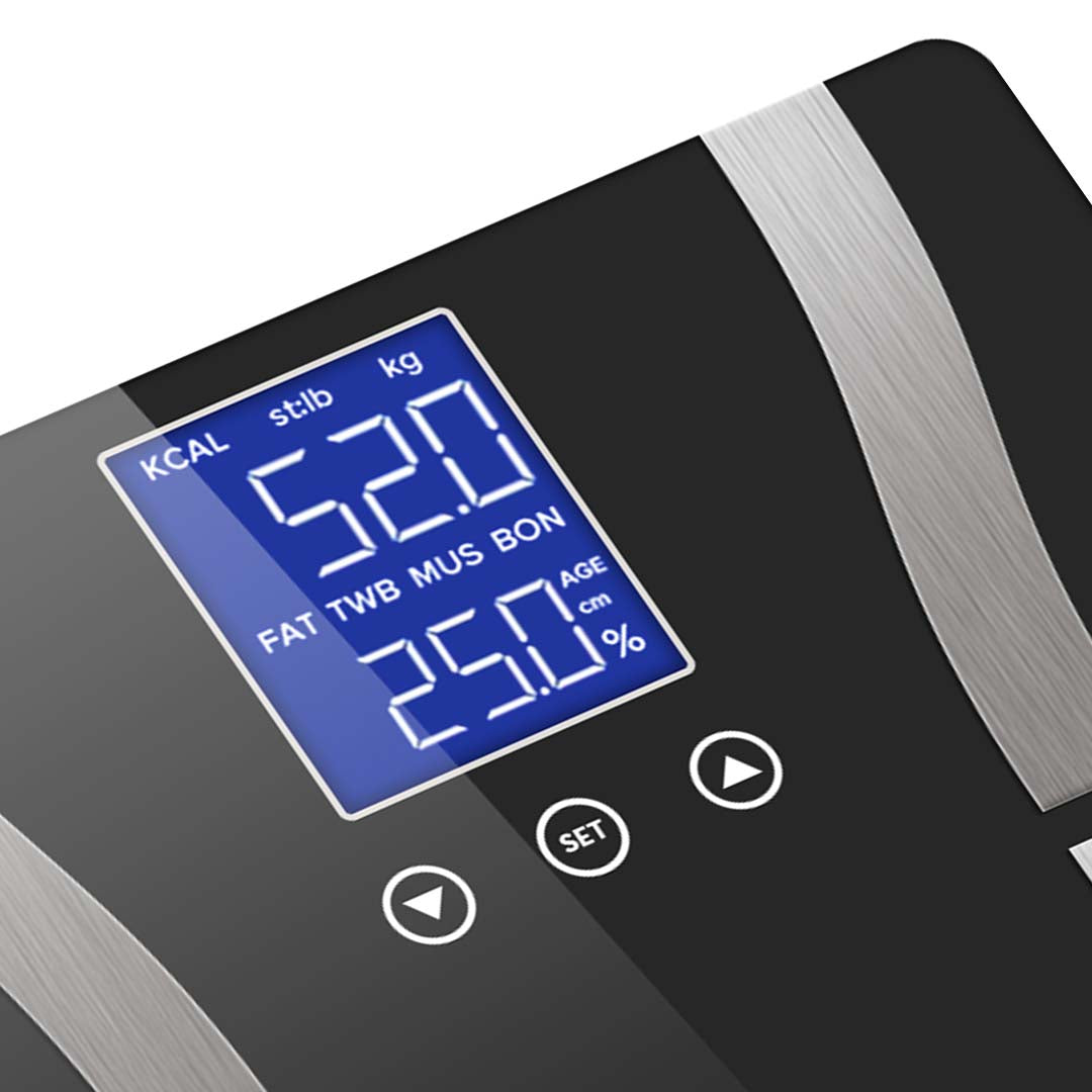 NNEAGS 2X Glass LCD Digital Body Fat Scale Bathroom Electronic Gym Water Weighing Scales Black/Blue